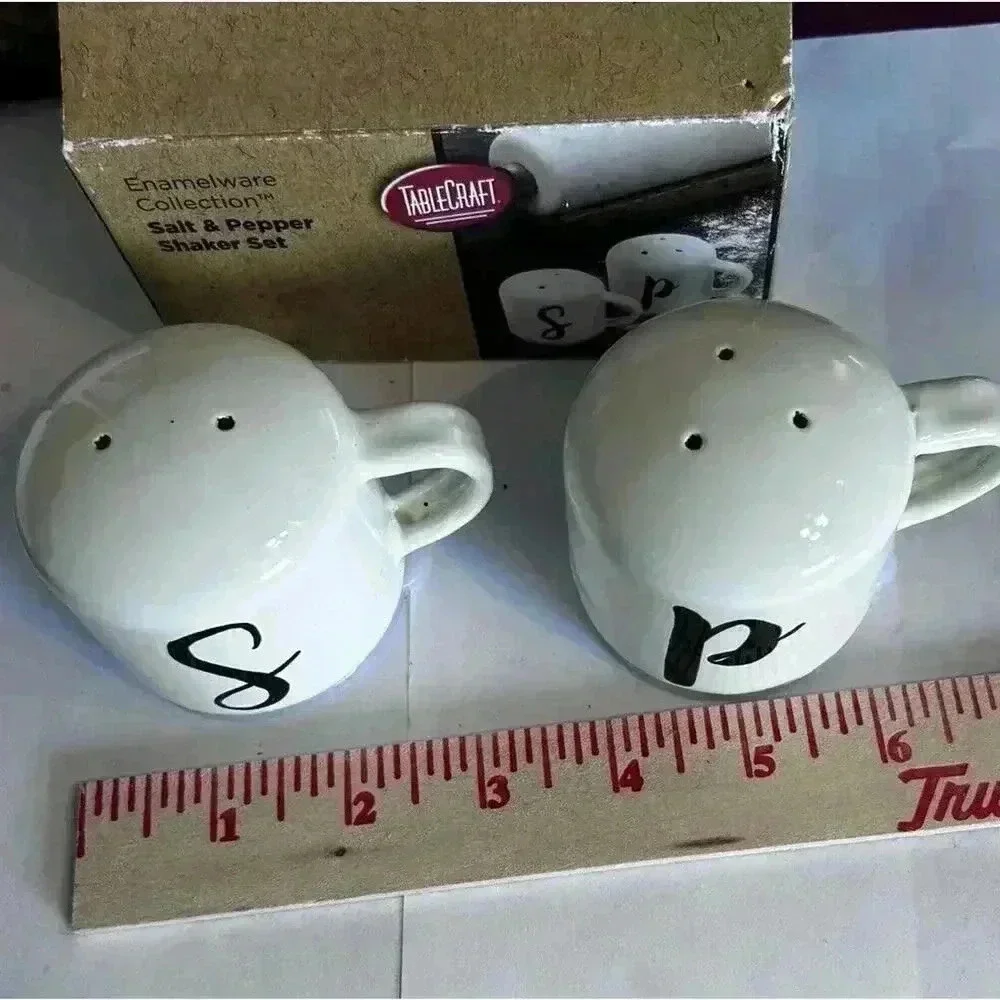 New Tablecraft Enamel Salt & Pepper Shakers, White